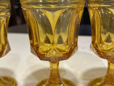7 Anchor Hocking Fairfield vintage mid century modern Footed wine goblet glasses amber MCM