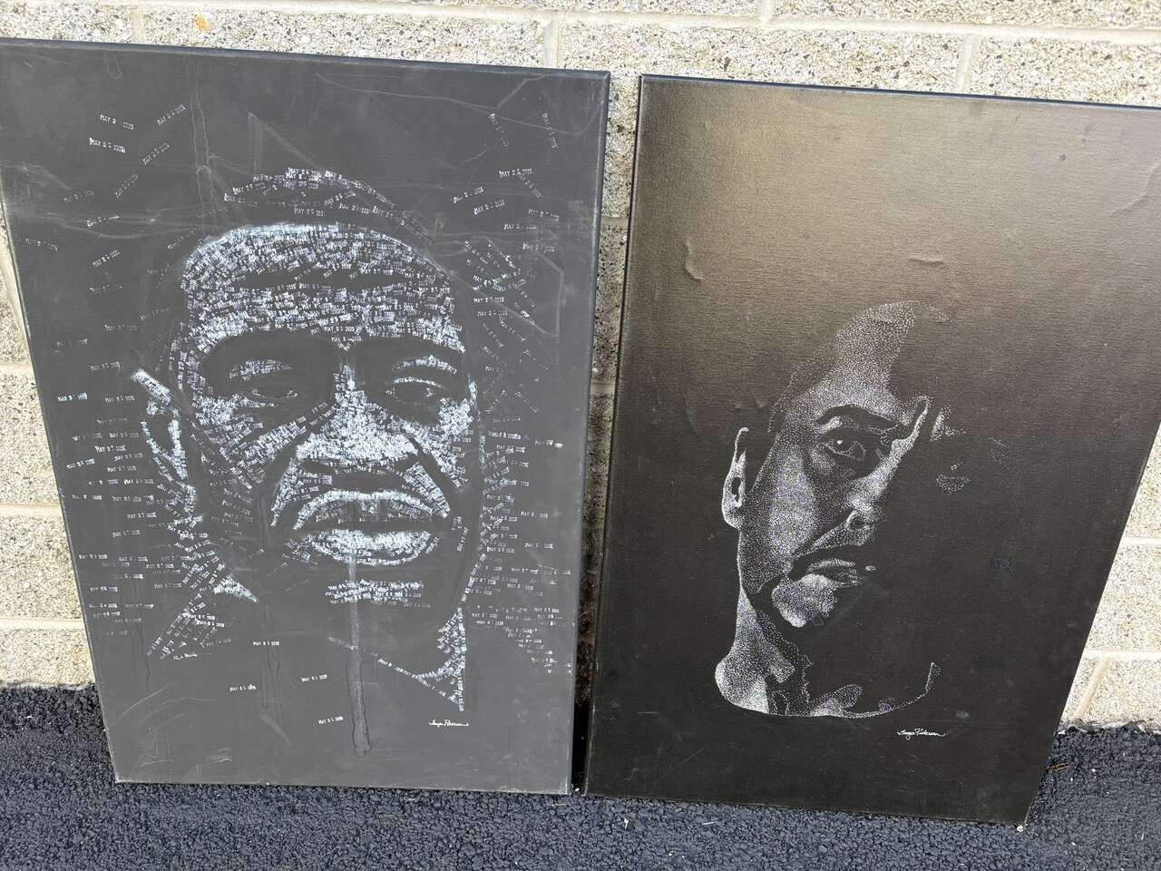 Original artwork, George Floyd tribute painting made completely with May 25, 2020 date stamps By Tonya Petersen