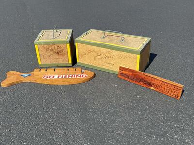 Vintage Oberlin Bait Canteen worm boxes. Perfect gift for fisherman antique 1950s 1960s