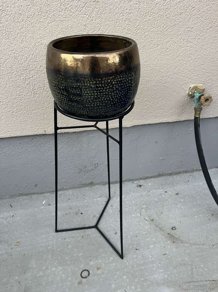 Ceramic Pot And Metal Stand It Is 30” Tall