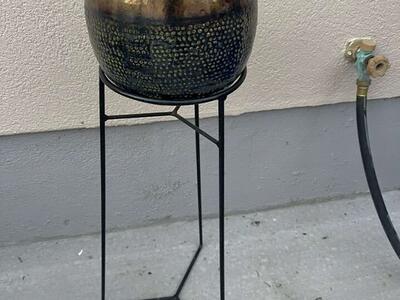 Ceramic Pot And Metal Stand It Is 30” Tall