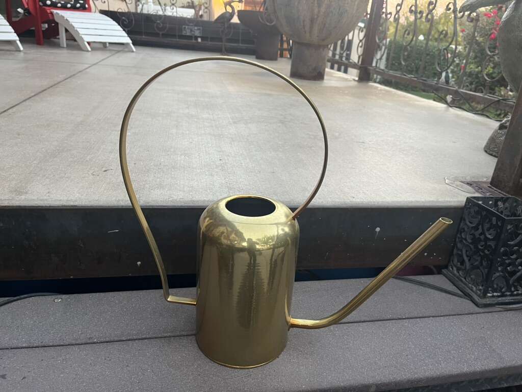 Large All Metal Tall Watering Can Gold Colored