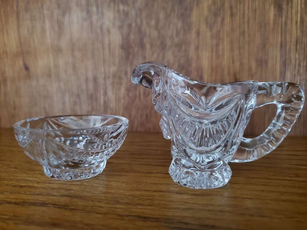 Vintage Miniature Crystal Sugar Bowl And Creamer