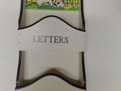 Vintage Holstein Dairy Milk Cow and Calf on Farm Letters Bills Keys Holder 14"