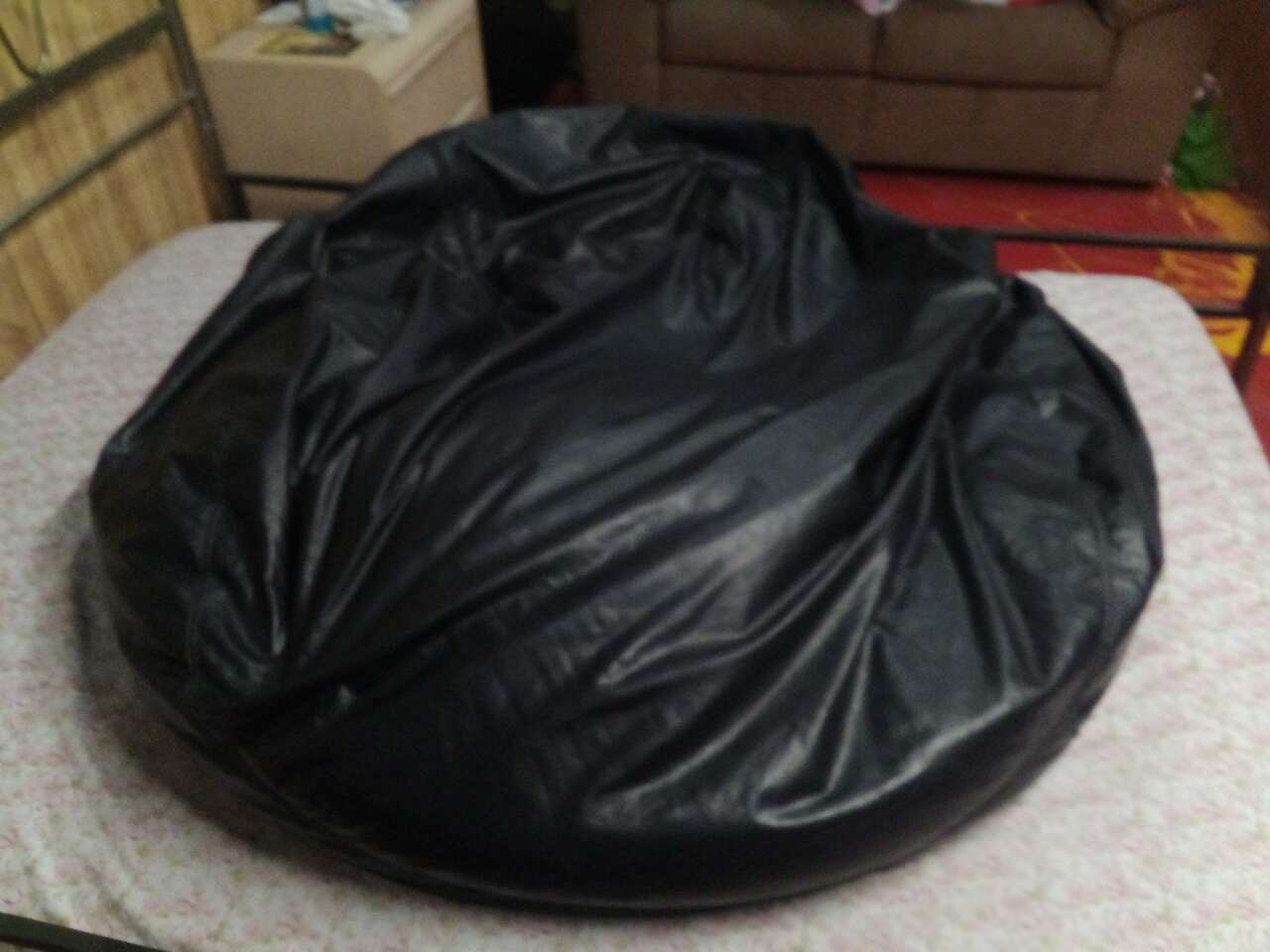 Vintage XXL Black Bean Bag Nylon with Safety Zipper 27.5 lbs 65 inches Diameter