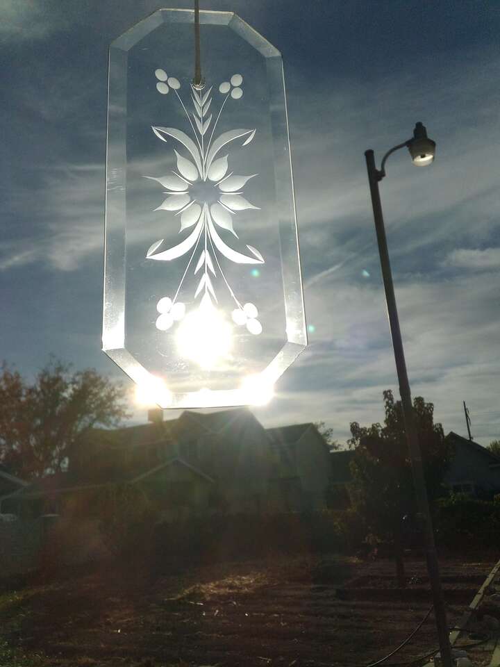 Three Crystal Diamond Cut Glass Sun Catcher Parts Floral Style Pattern Beveled Edge