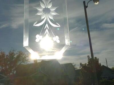 Three Crystal Diamond Cut Glass Sun Catcher Parts Floral Style Pattern Beveled Edge