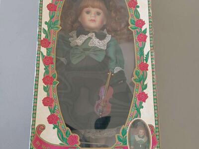 Victorian Collection Genuine Porcelain Doll "Alice" with Wood Stand