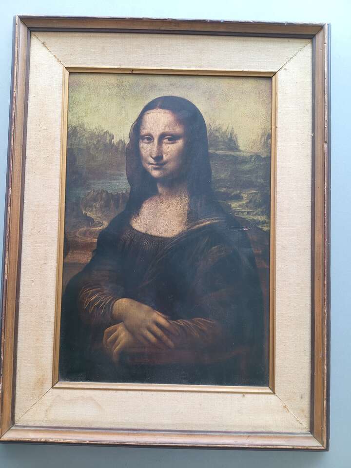 Framed Mona Lisa Lithograph Print on Wood Board