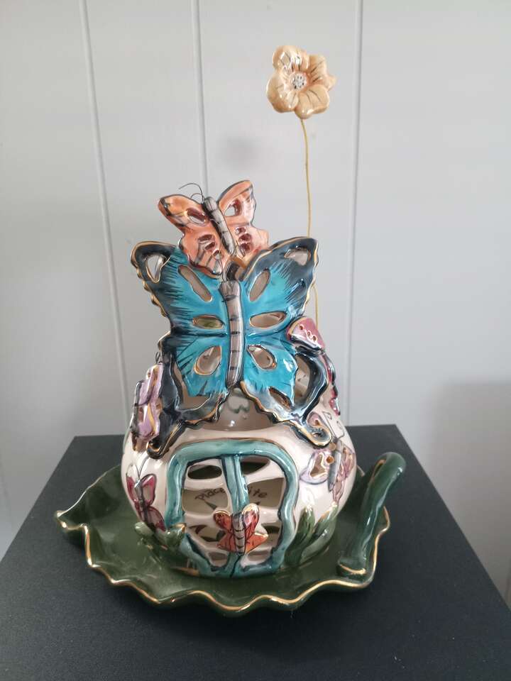 Blue Sky Clayworks Spring Butterfly Tea Light House ca. 2002