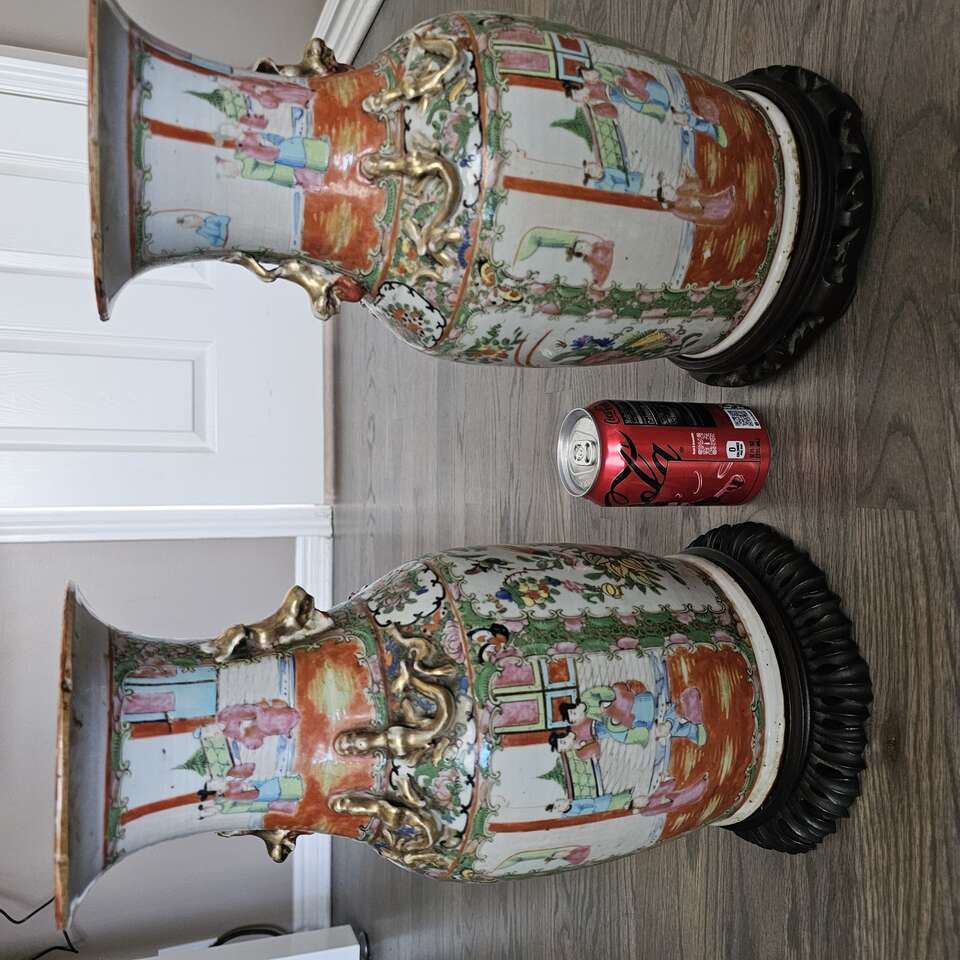 Pair of Antique Chinese Export Rose Medallion Porcelain Vase