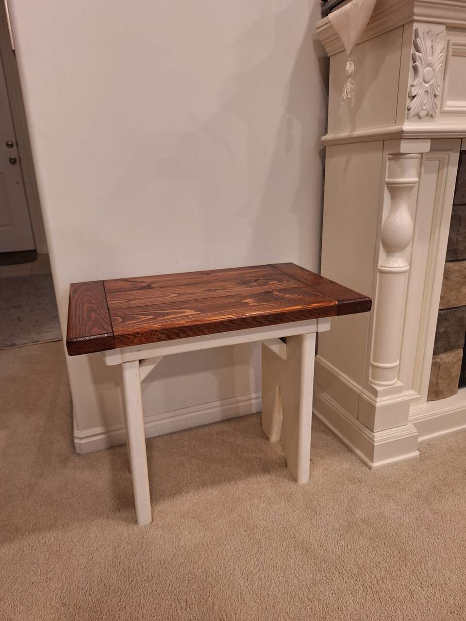 Farm House End Table Bench Sturdy White Oak Top Large