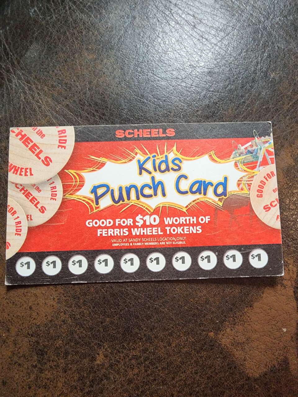 Scheels $10.00 Ferris Wheel Tokens Punch Card
