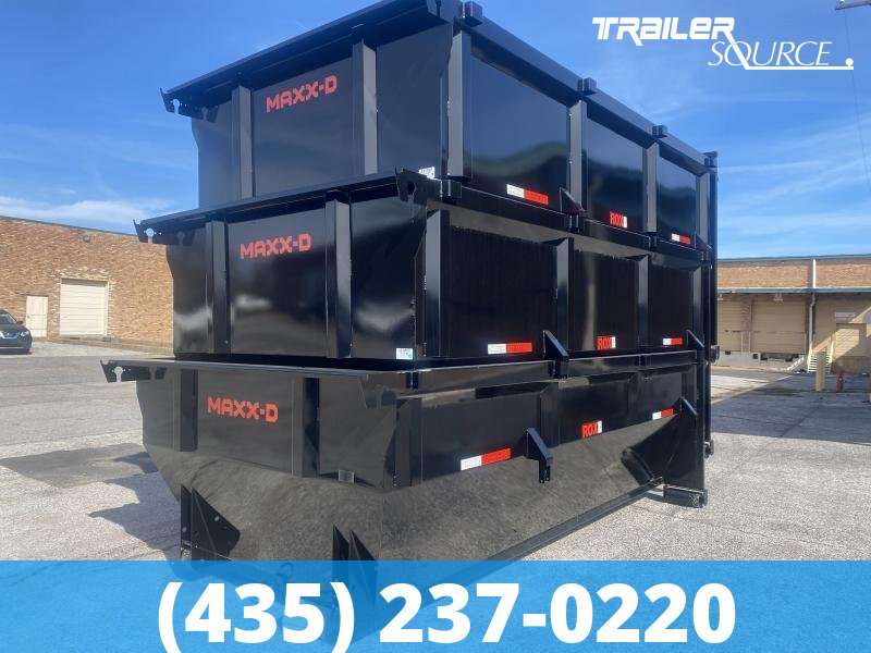 Maxx-D ROX Bumper Pull Roll Off 7x14 Dumpster Trailer with 3 Dumpster Bins Package and Electric Tarp
