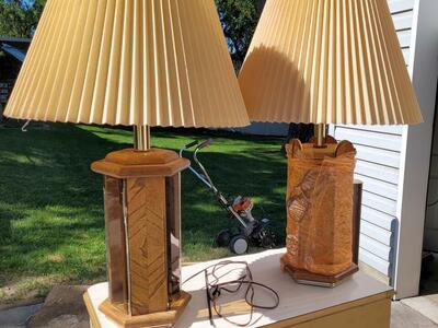 Oak and smoke glass table lamps