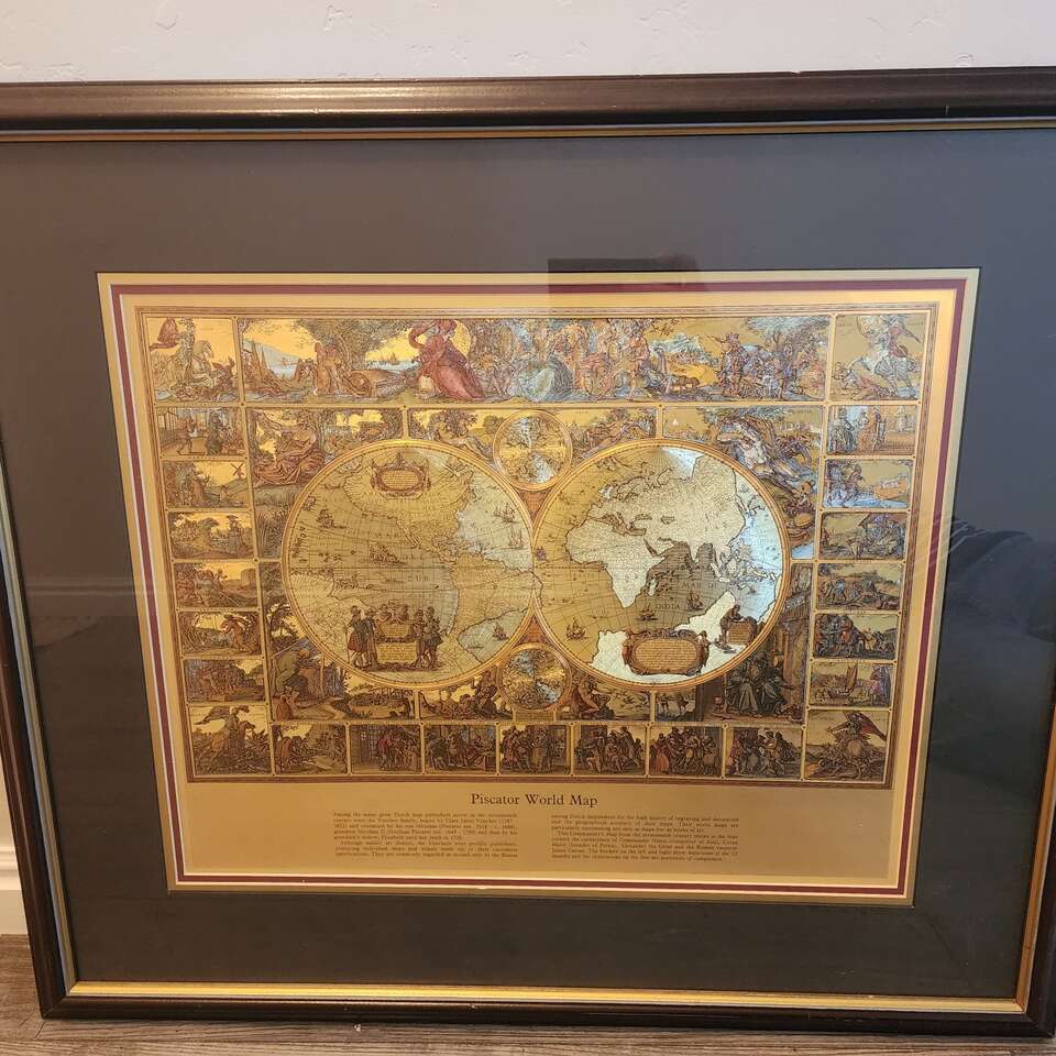 Piscator Gold Leaf World Map Framed