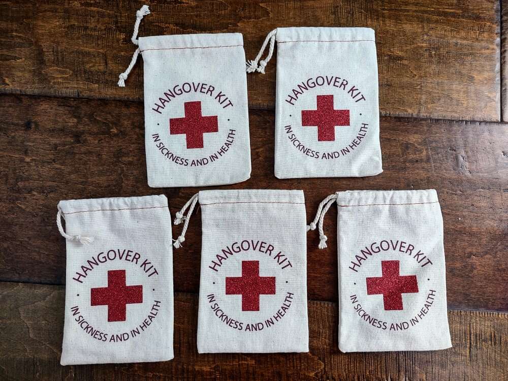 Set of 5, 4x6 Hangover Kit Bags, Bachelorette Gift