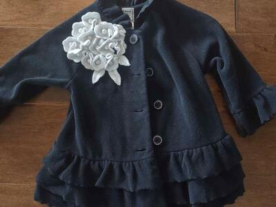 Toddler Girl Dress Coat 2T, Fleece w Floral Detail