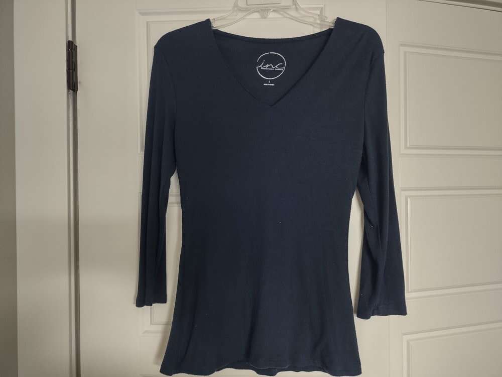 Womens Large INC Navy Blue Top 3/4 Sleeve
