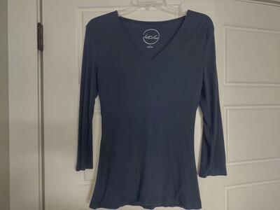 Womens Large INC Navy Blue Top 3/4 Sleeve
