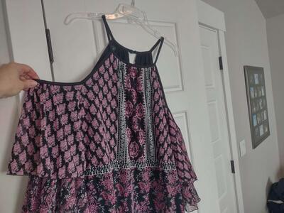 Womens Large INC Cold Shoulder Top Ruffle Sleeve