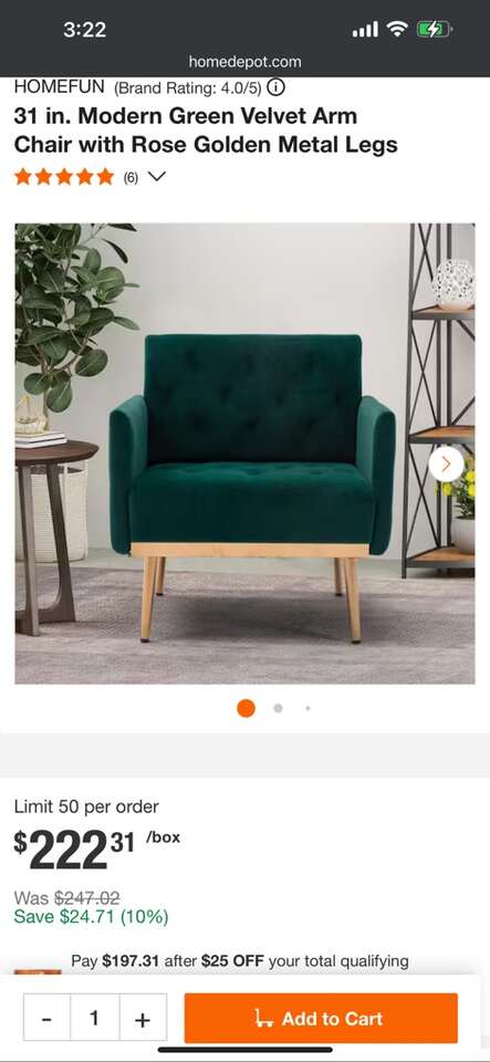 31 in. Modern Green Velvet Arm Chair Rose Gold Leg