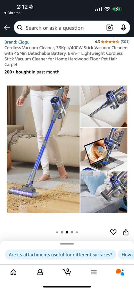 Cordless Vacuum Cleaner, 33Kpa/400W Stick Vacuum