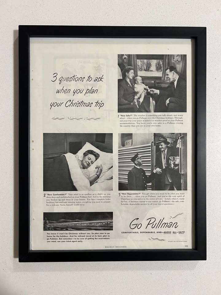 Original Railroad Ad for Pullman Cars - Christmas Ad / framed