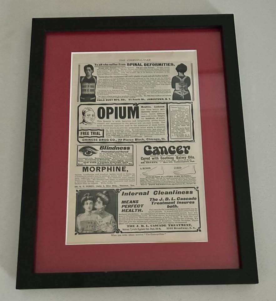 Original ad for Opium and Morphine, beautifully framed