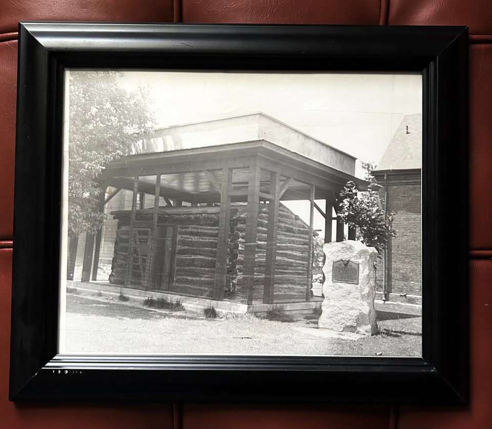Framed original photo of one of the first homes in Ogden, Utah, built by Miles Goodyear
