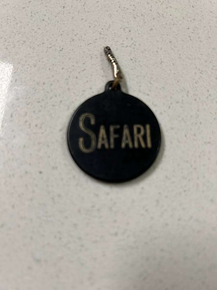 Safari tag, believed to be from Ogden, Utah