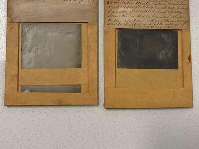 2 glass negatives of Weber County, Utah's Devil's Slide with notes