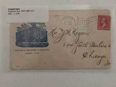 Broom Hotel Ogden Utah stamped to Chicago