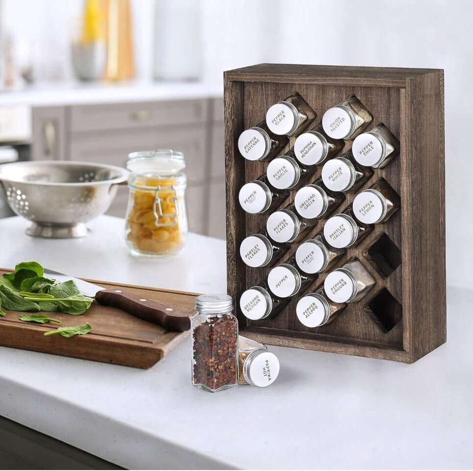 20 Piece Spice Rack Organizer in Rustic Brown