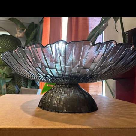 Grey Glass Pedestal Bowl - 10”x6”