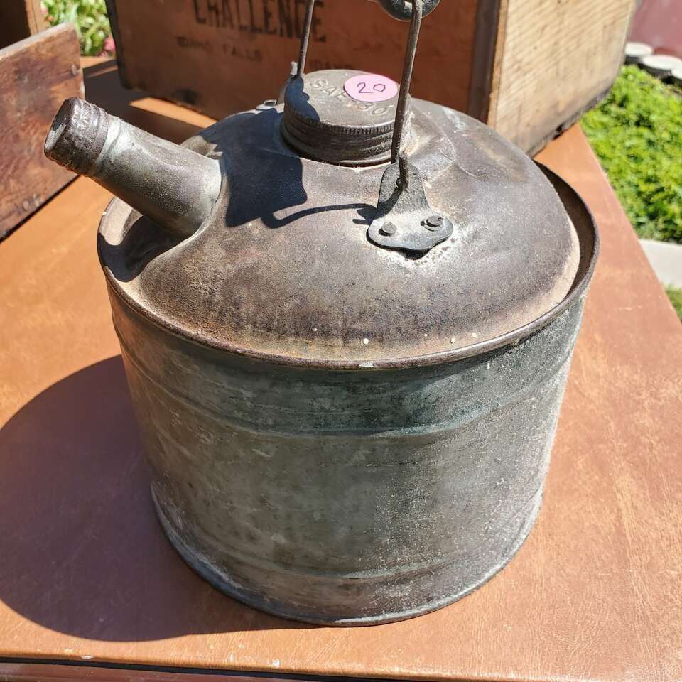Antique galvanized gas can