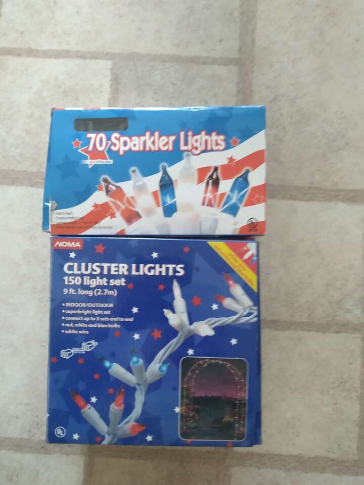 3 BOXES OF BRAND NEW PATRIOTIC LIGHTS