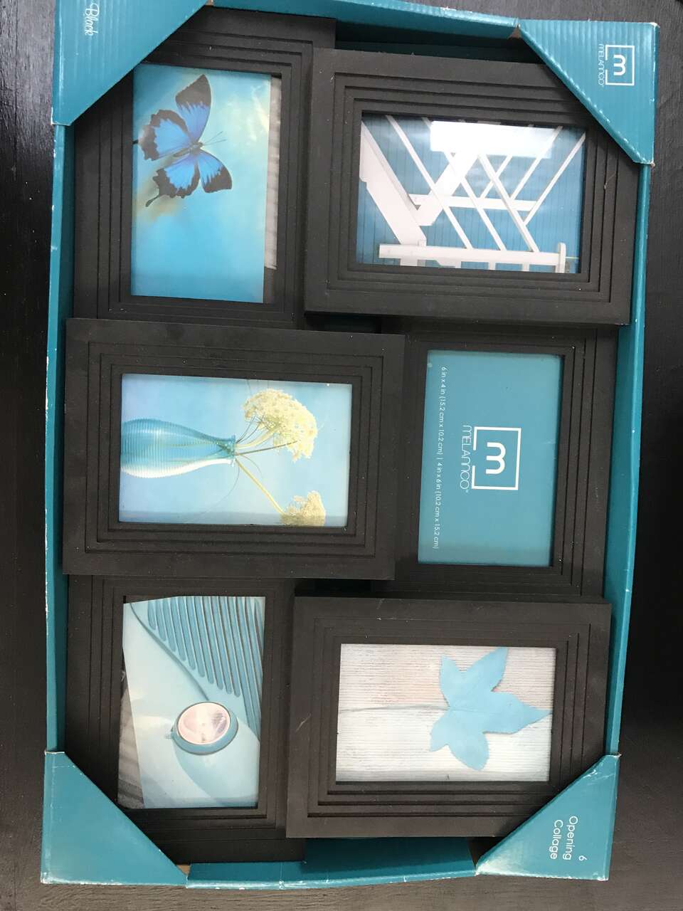 Brand New!! Classy Black Frame - holds six pictures! all 4x6 - Still in Box