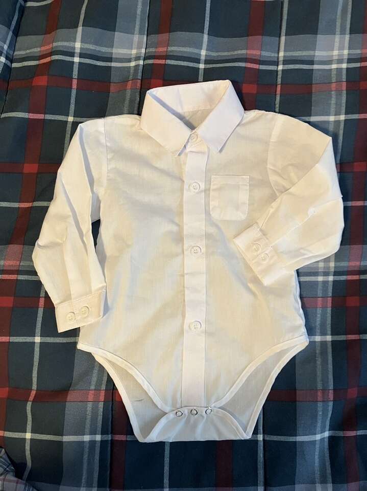Baby Boy 12 Mo. White Dress Shirt Onesie