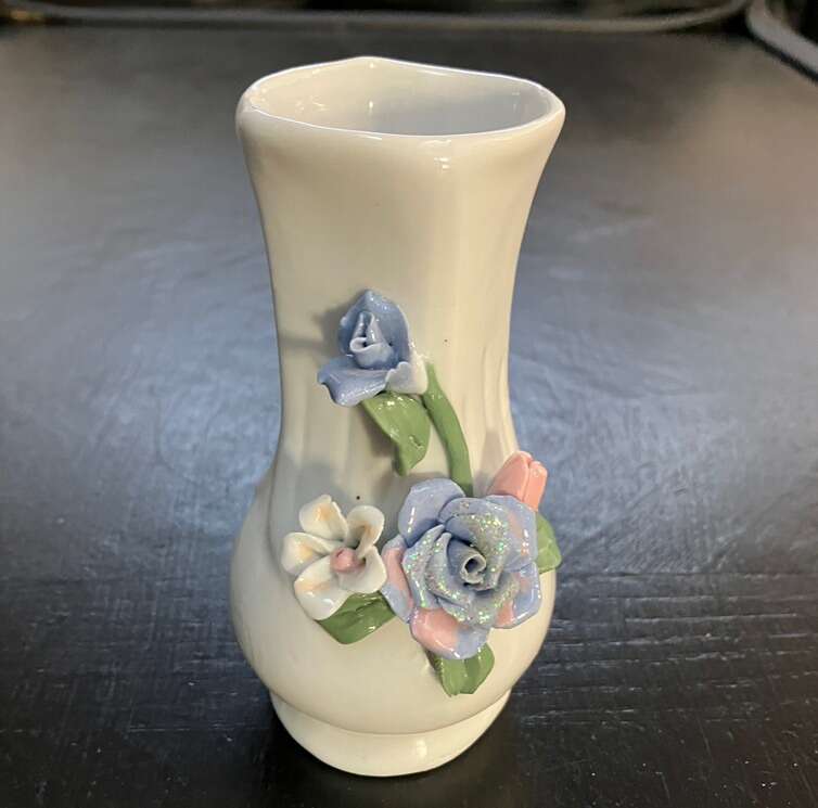 Tiny Decorative Vase With Intricate Flowers