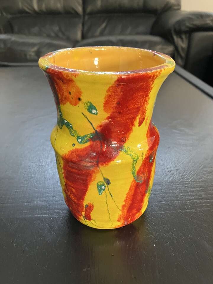 Handmade Small Yellow and Red Vase