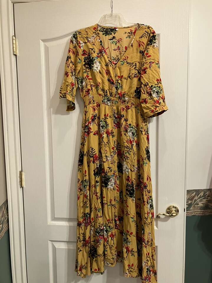 Yellow Flower Pattern Dress Size L