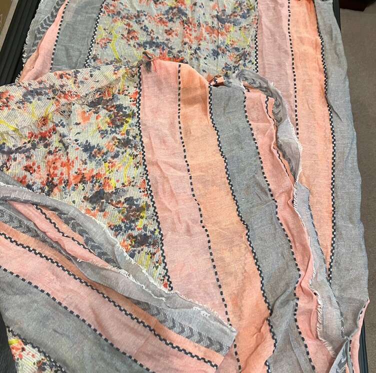 Peach, Flower & Stripe Pattern Scarf Or Throw