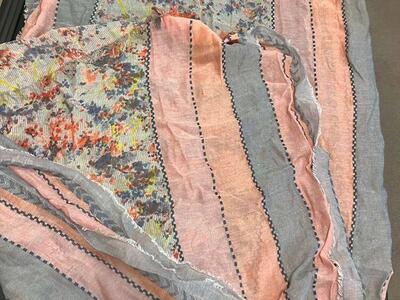 Peach, Flower & Stripe Pattern Scarf Or Throw