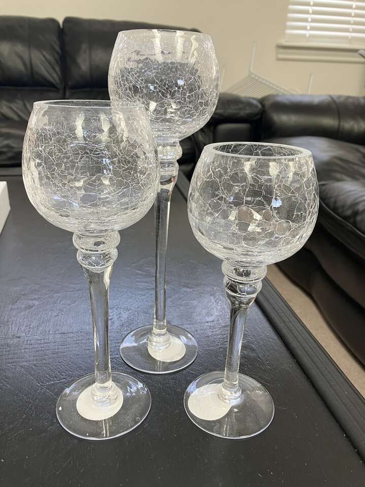 New! Hosley Set Of 3 Crackle Tealight Holders