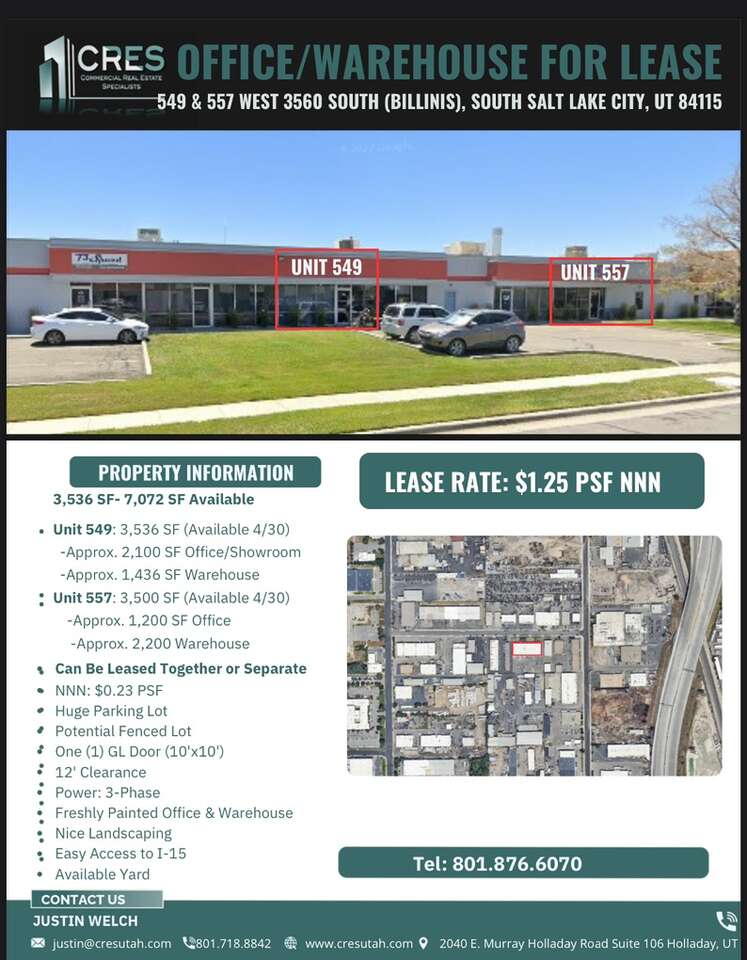 3,536 - SF Flex Warehouse W/ Yard S.SLC