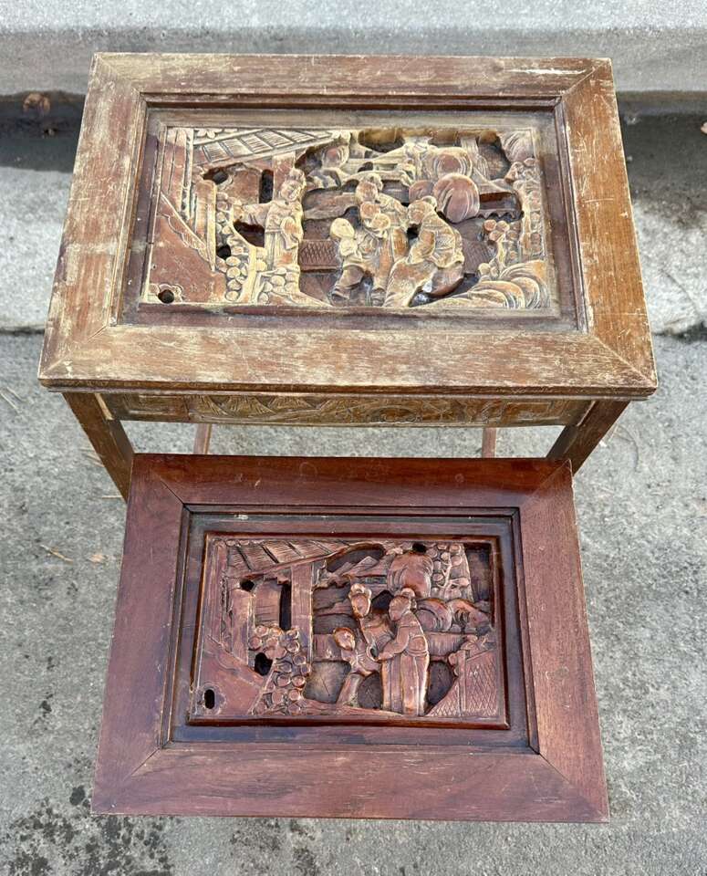 Vintage Asian Wood Carved End Tables