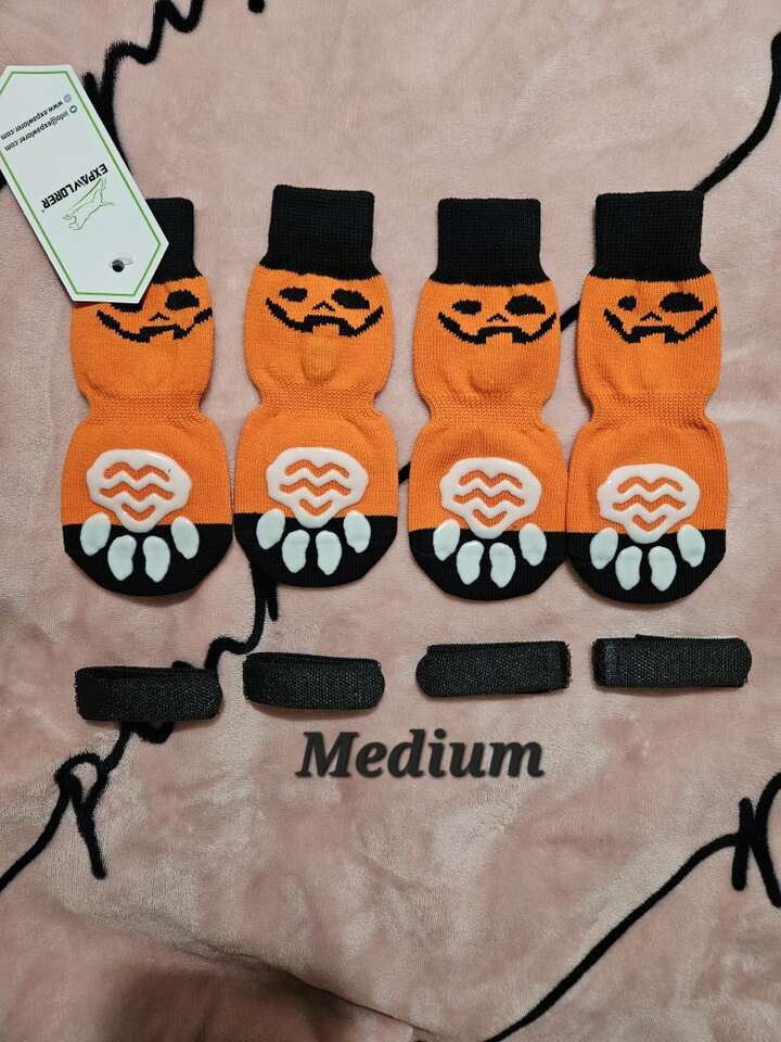 Dog Velcro Socks Booties Medium New Halloween Glow