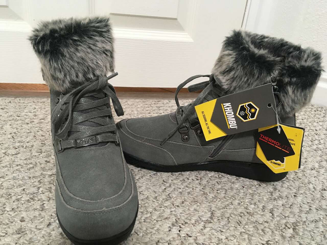 Winter BOOTs Khombu Womens Francie Leather Closed Toe Ankle Cold Weather, Grey Boots size 6