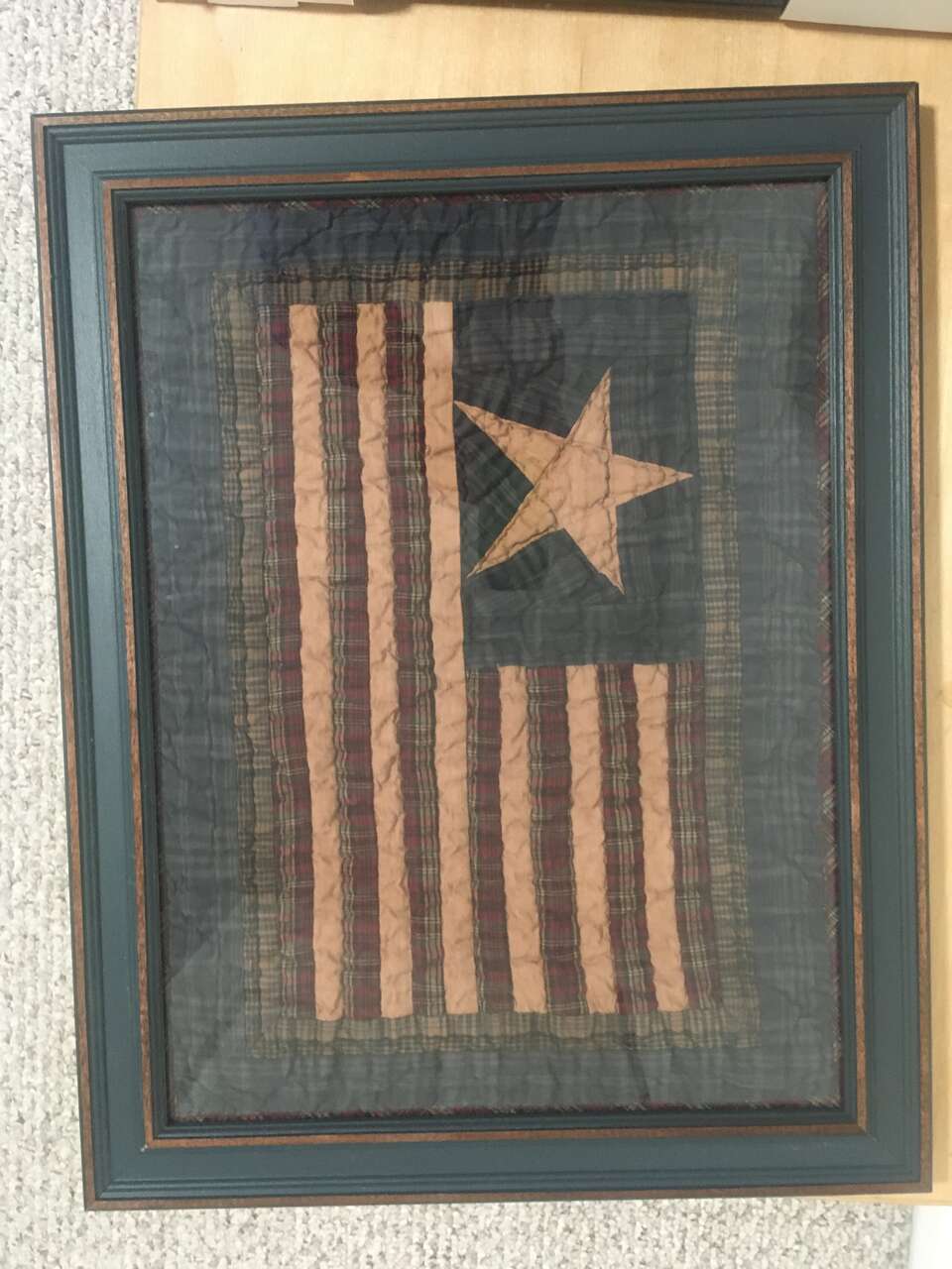 “Vintage Old Glory Patriotic Framed Quilt Flag Wall Hanging Picture Rare